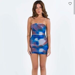 Princess Polly Strapless Bodycon mini Dress in Blue and Red